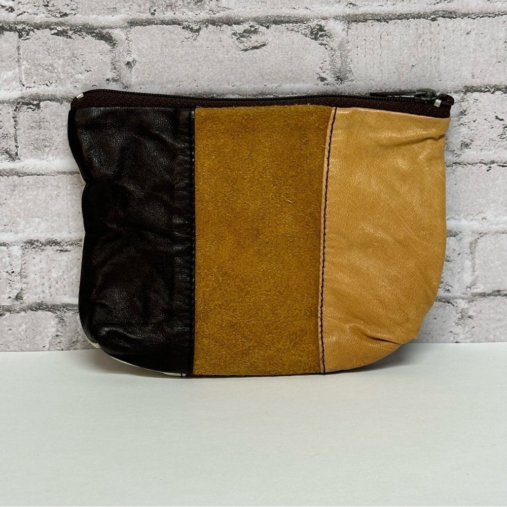 Coin Purse Leather Suede Zip Pouch Color Block 6.5in X 4.5in Vintage